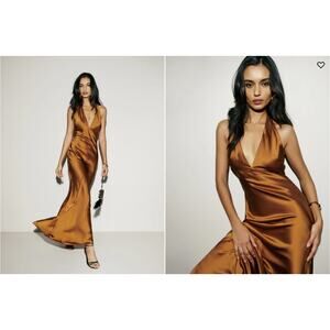 NWT Reformation Daniela Silk Maxi Dress Gown size 8 Copper #4A461